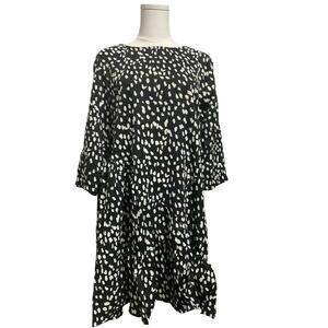 Hayden NWT Black White Spot Print Dress Size S 3/4 Bell Sleeve Tiered